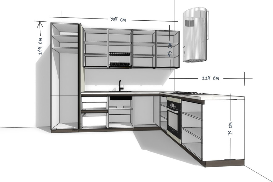 Bucătărie pe Colț 305/225 F